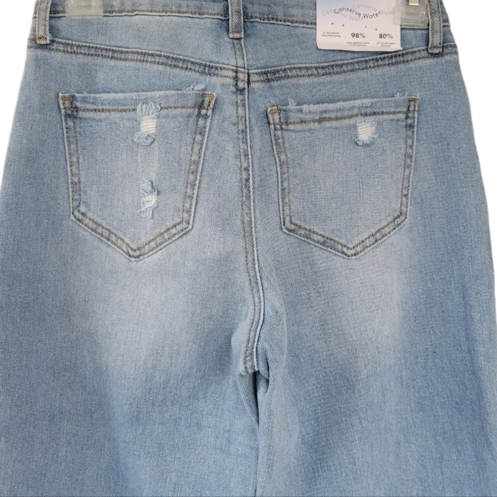 Abound 25 Slim Bootcut Jeans Light Wash Distressed Frayed Hem Stretch Denim
